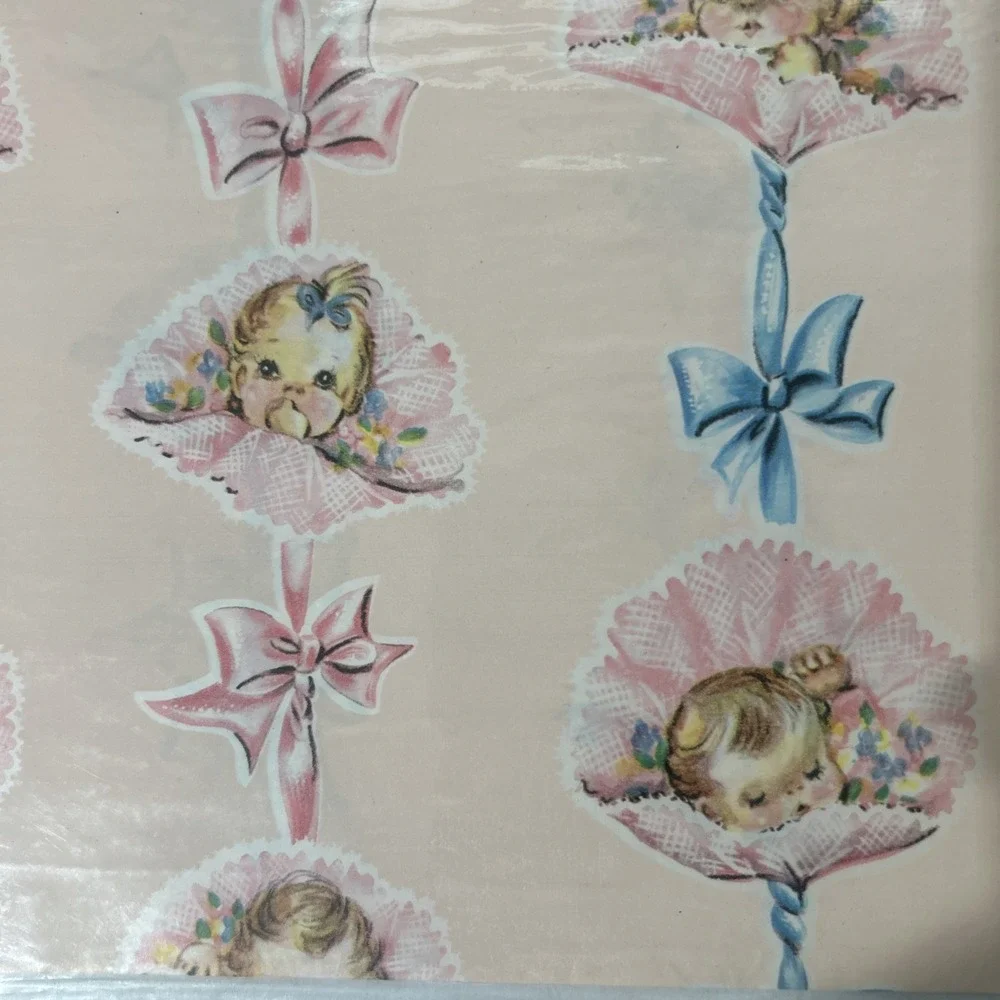 VINTAGE WRAPPING PAPER- NEW BABY, BABY SHOWER, CHILD GIFT, 7 Packs Dennison